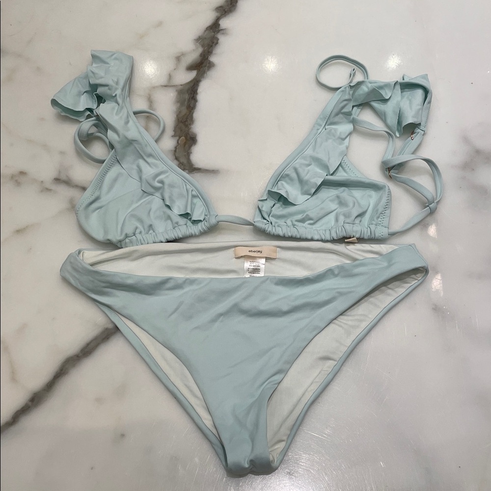 Eberjey Light Blue Ruffle Triangle Bikini Set